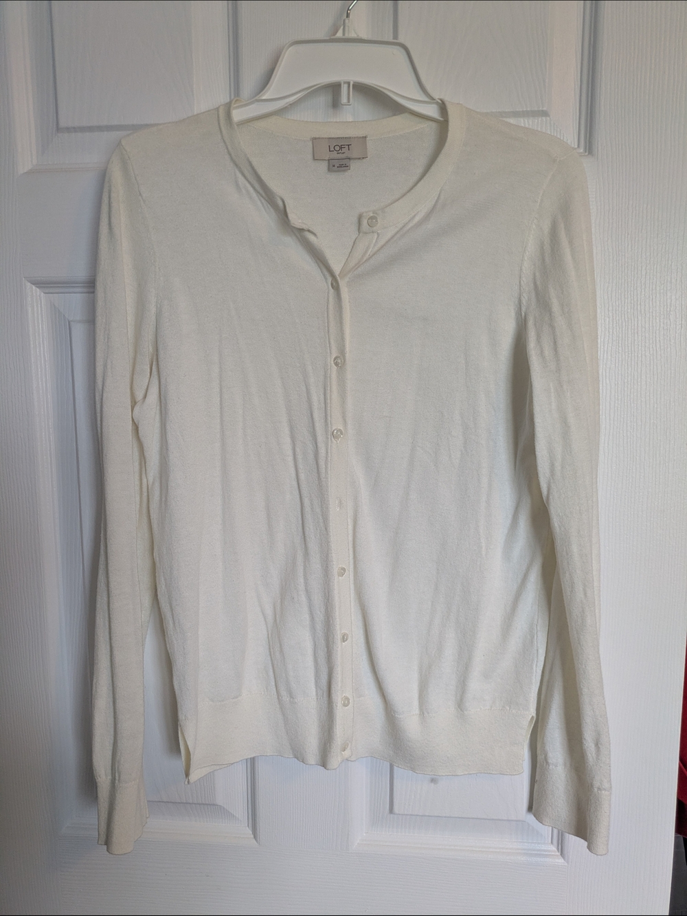 LOFT Women's Ivory Button-Up Crewneck Cardigan Sweater